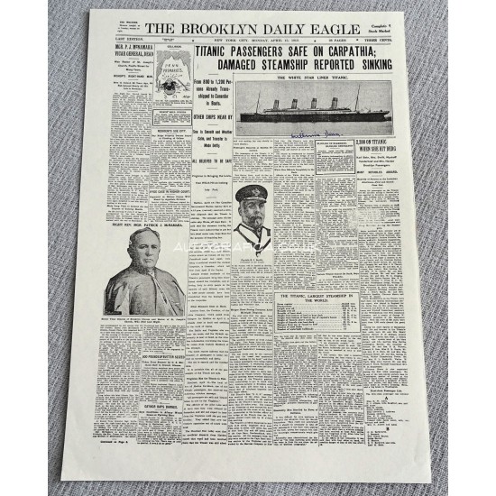 RMS Titanic Millvina Dean Repro newspaper page authentic genuine signed