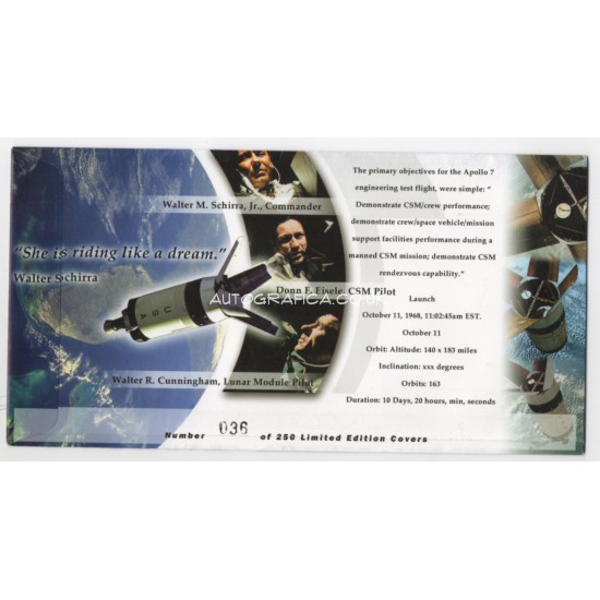 Walt Cunningham Apollo 7 genuine signed authentic signature FDC COA