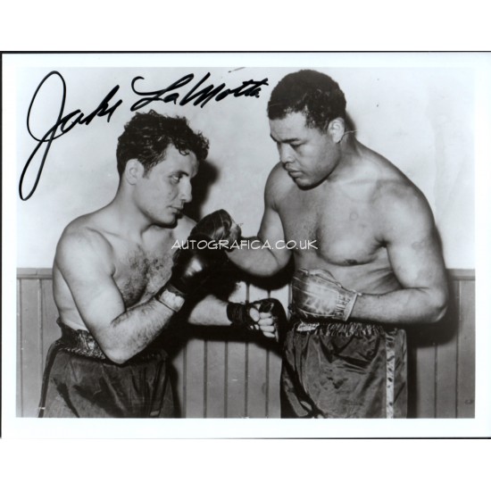 Jake LaMotta boxing genuine authentic autograph signed signature photo.