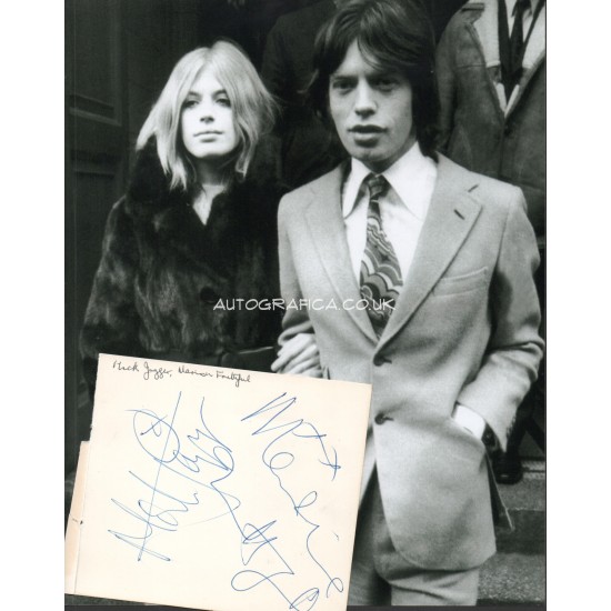 Mick Jagger Marianne Faithfull genuine authentic autograph signed signature + photo.