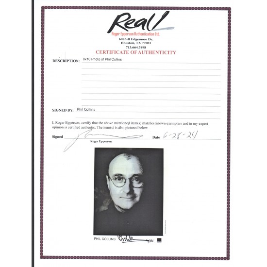 Phil Collins Genesis genuine authentic autograph signed signature photo.