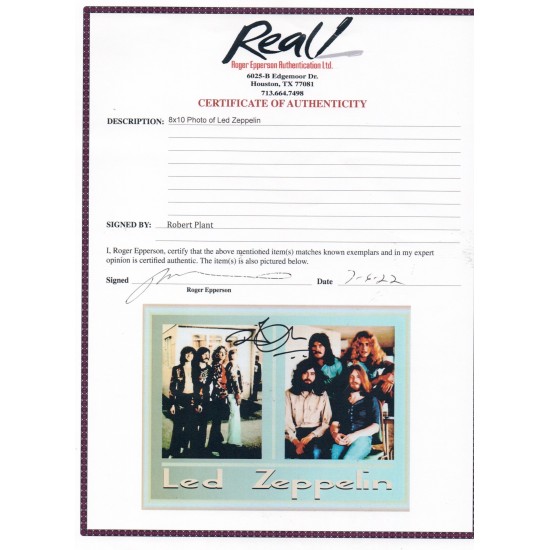 Robert Plant Led Zeppelin genuine authentic autograph signed signature photo.
