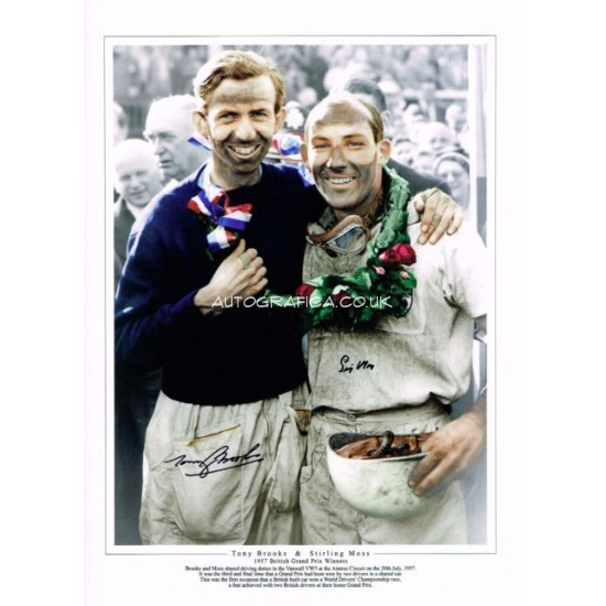 Stirling Moss Tony Brooks F1 Vanwall genuine authentic autograph signed photo